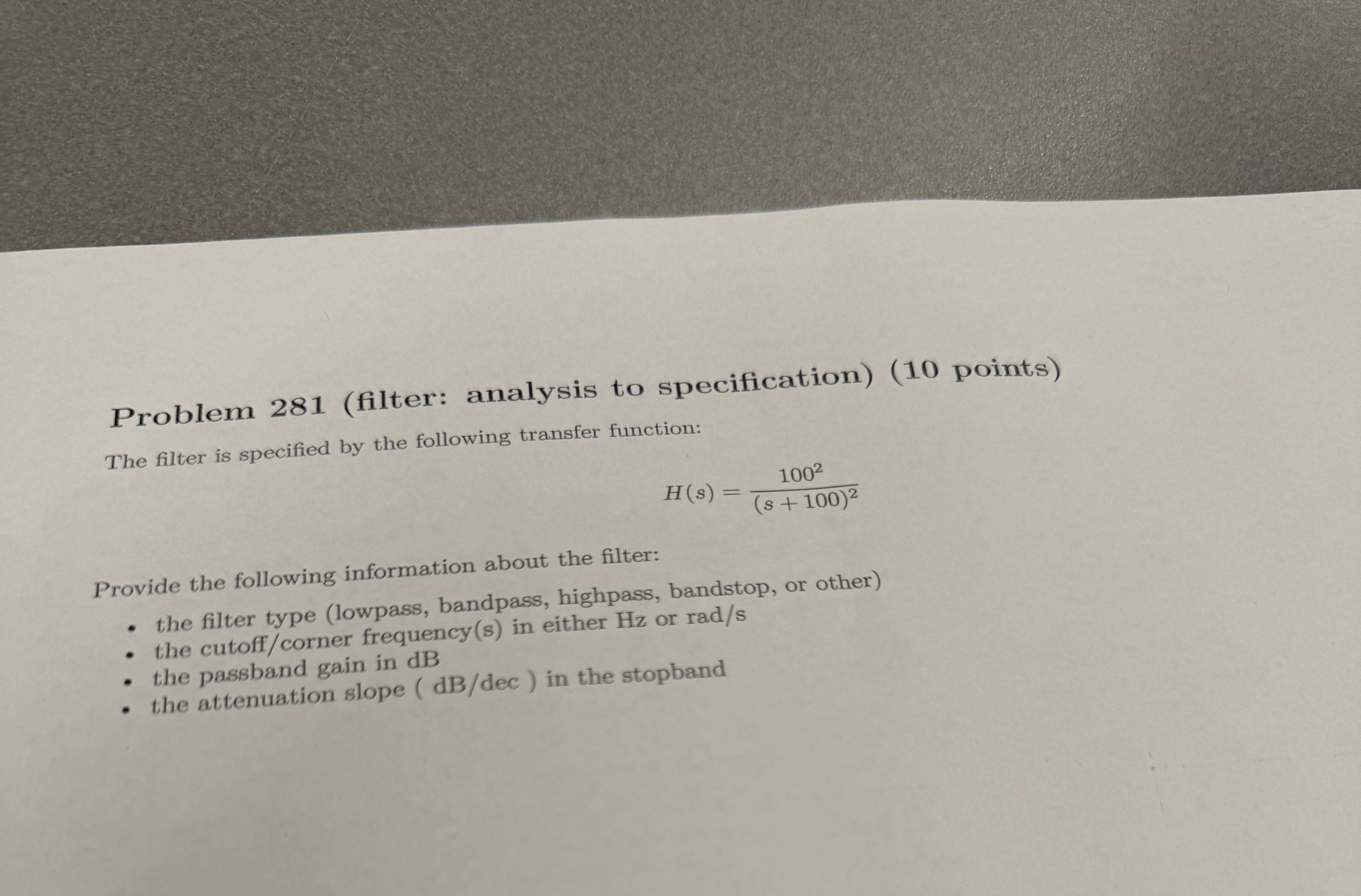 Problem 2 8 1 ( filter: analysis to specification