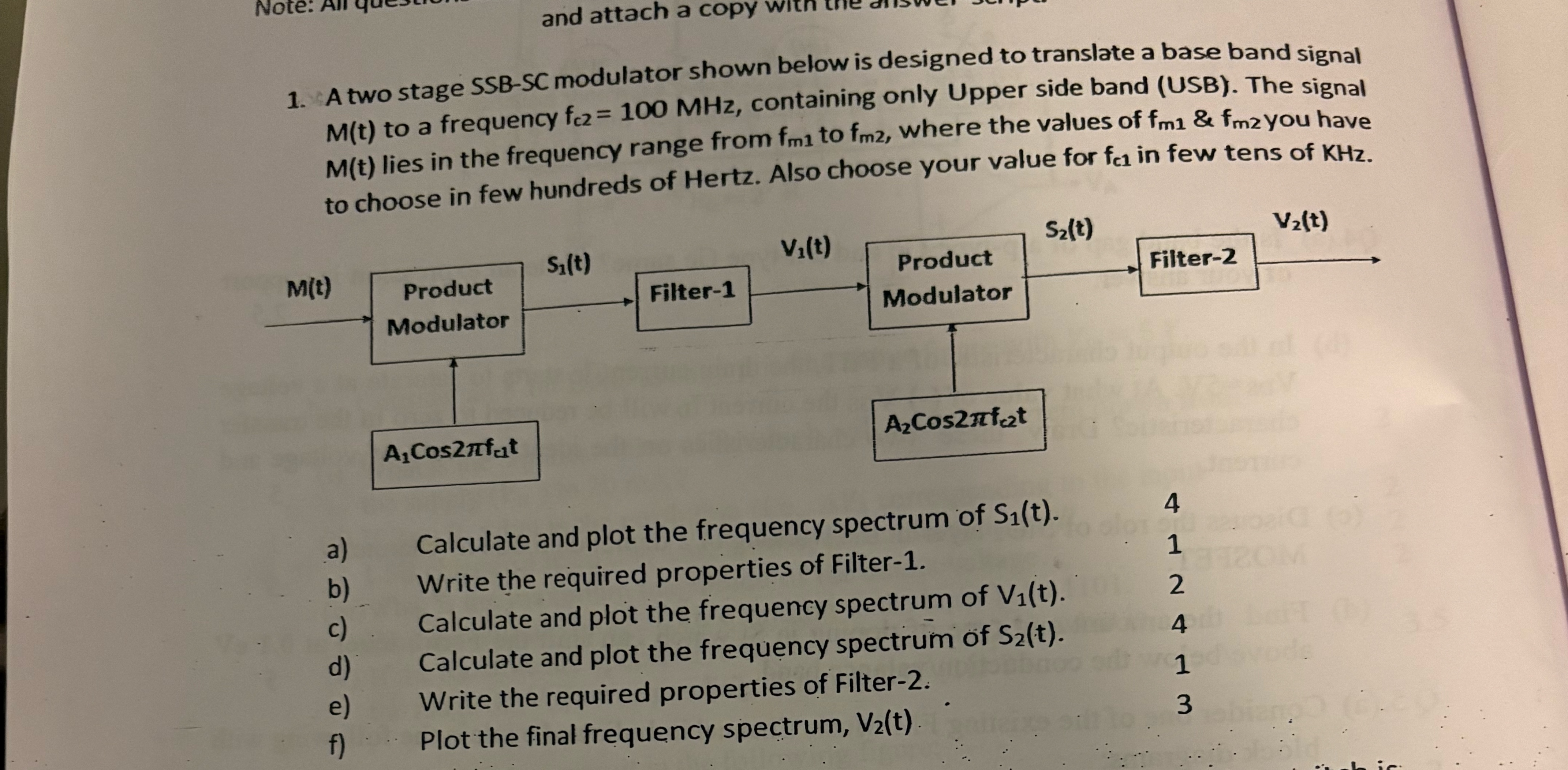 A two stage SSB - SC modulator shown below is