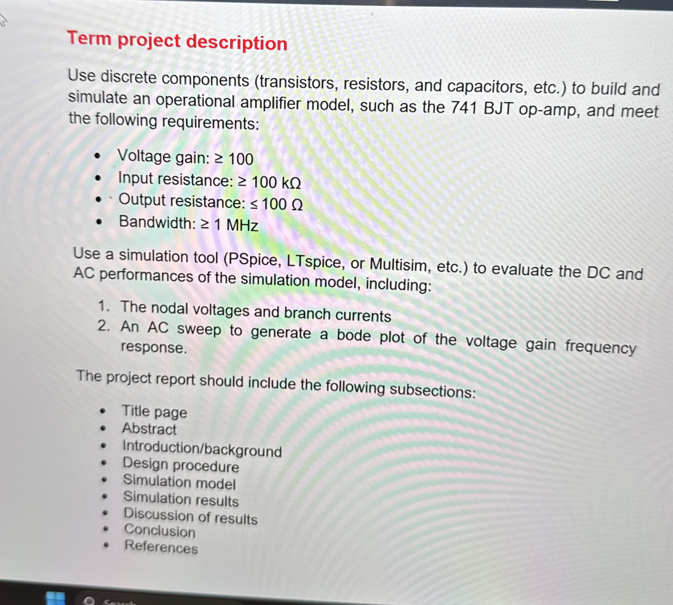 Term project description Use discrete components