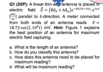 Q 1 ( 2 0 P ) : A linear thin Whantenna is placed