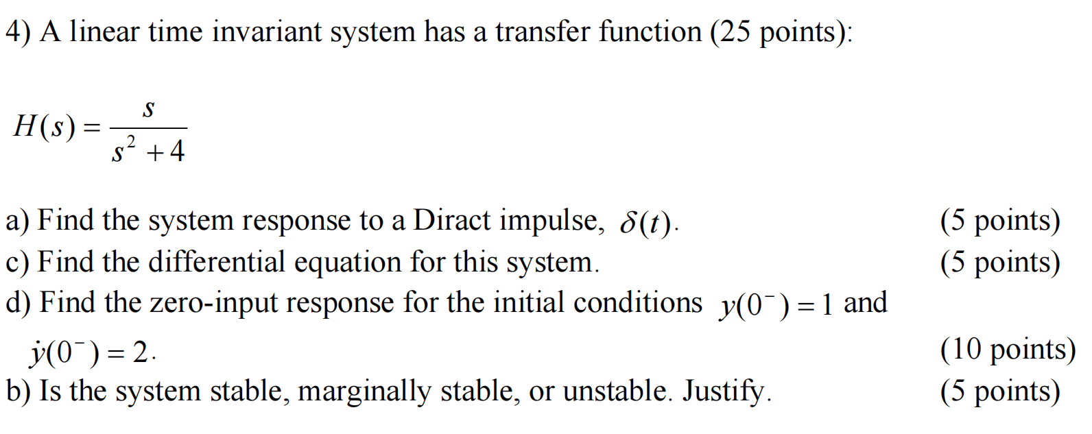 A linear time invariant system has a transfer