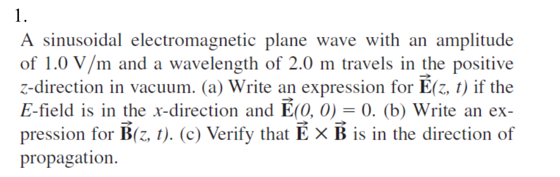 A sinusoidal electromagnetic plane wave with an