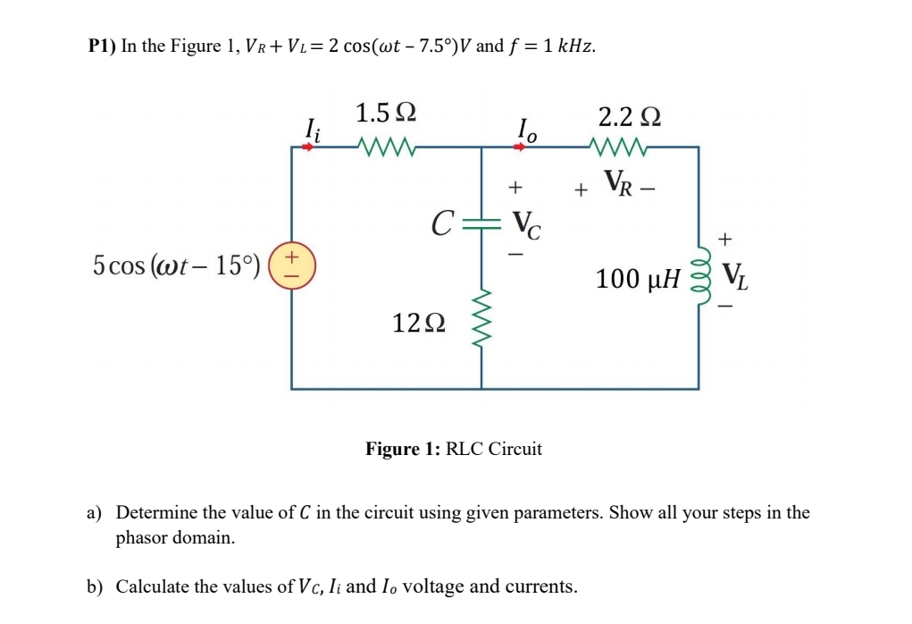 P 1 ) In the Figure 1 , V R + V L = 2 c o s ( t -