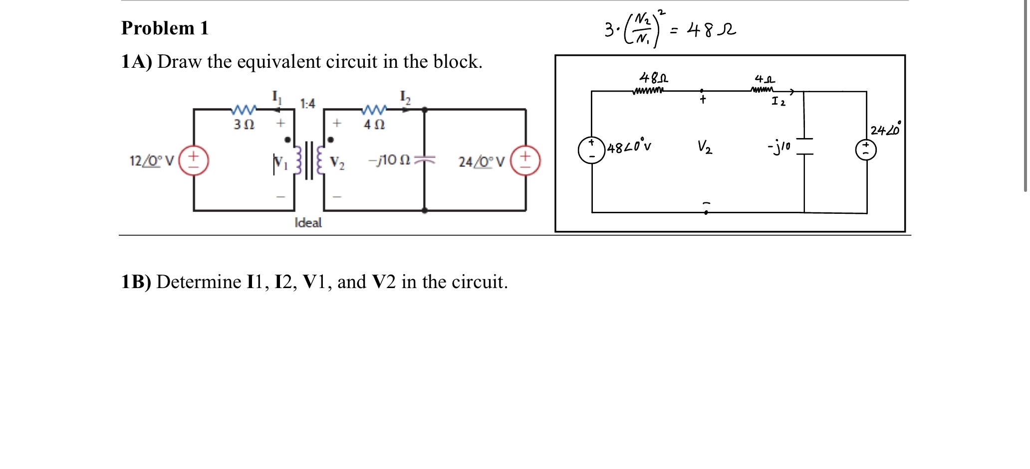 Problem 1 1 A ) Draw the equivalent circuit in