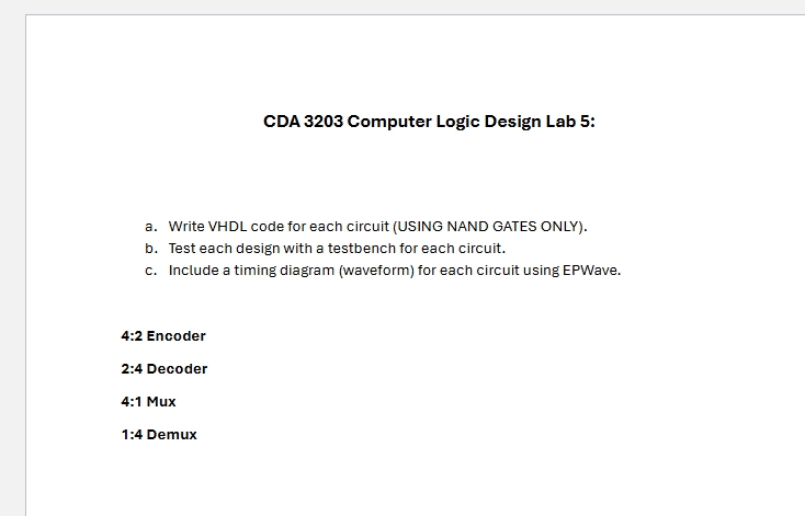CDA 3 2 0 3 Computer Logic Design Lab 5 : a .