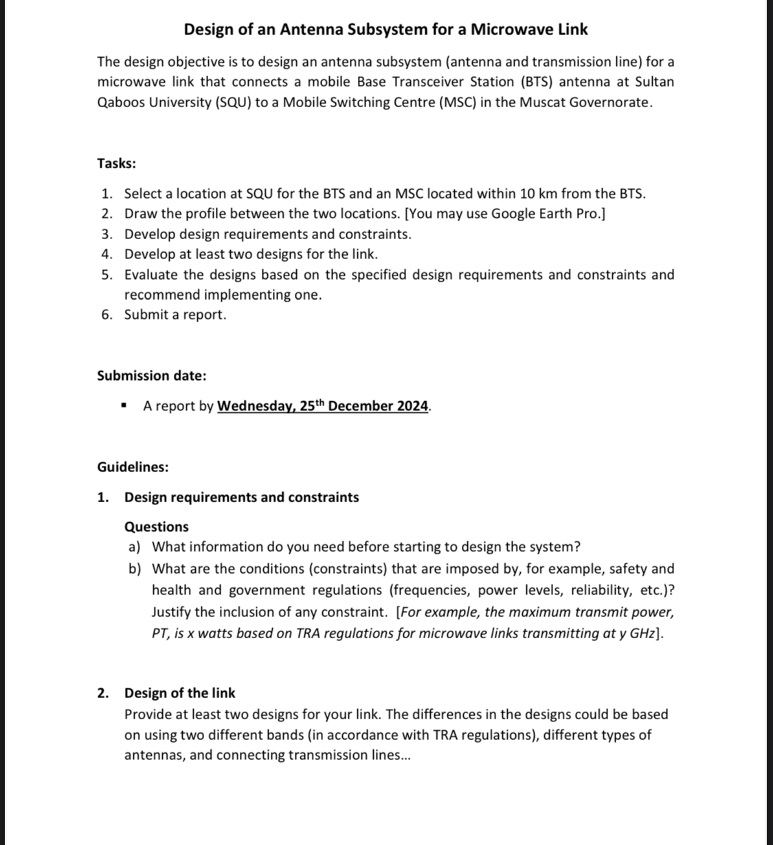 Design of an Antenna Subsystem for a Microwave