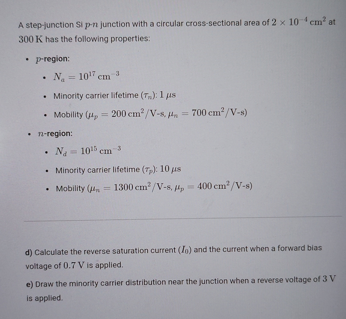 e ) Draw the minority carrier distribution near