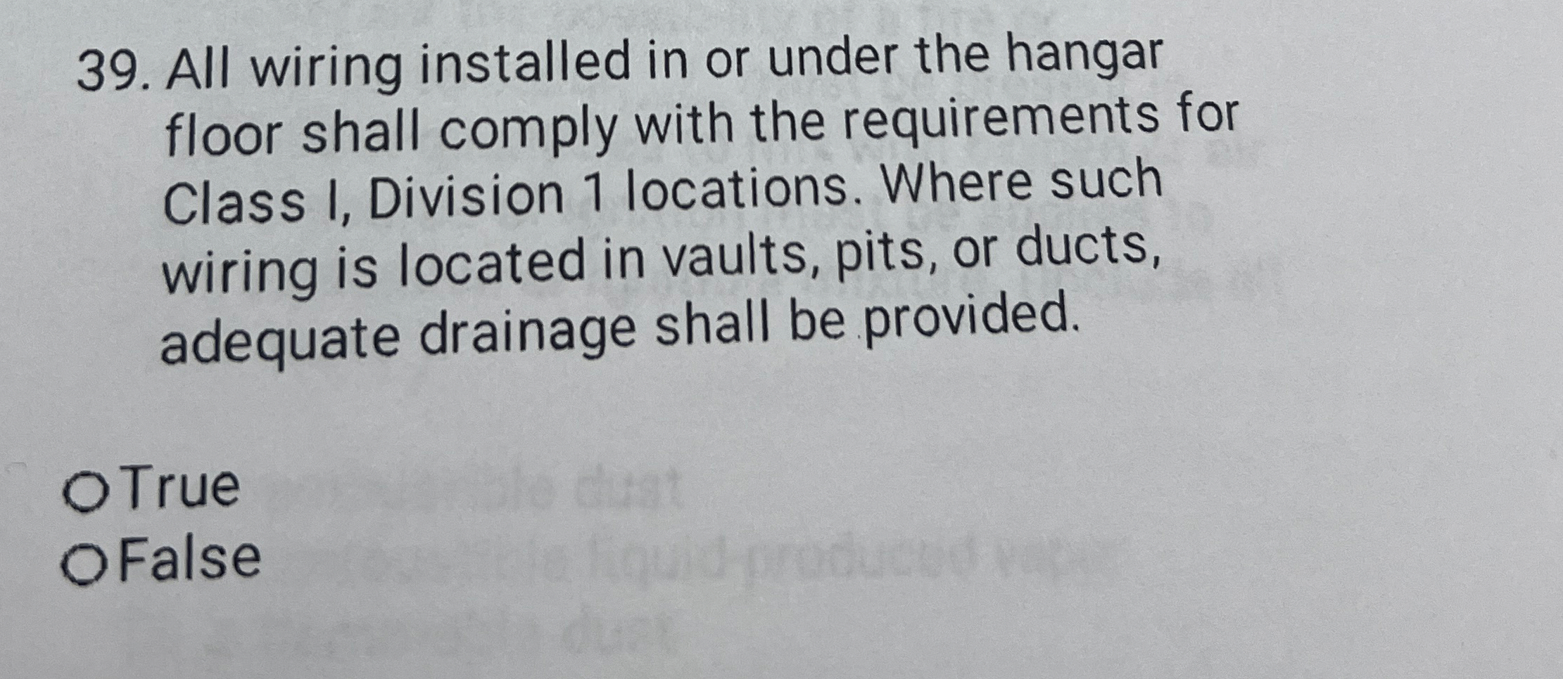 All wiring installed in or under the hangar floor