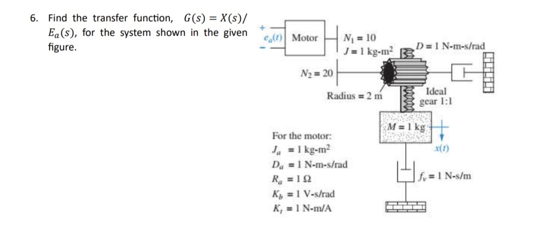 Find the transfer function, G ( s ) = x s ? E a (