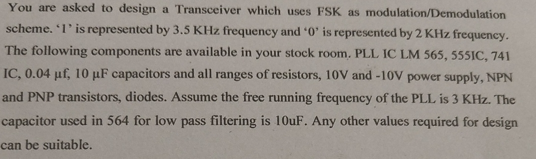 You are asked to design a Transceiver which uses