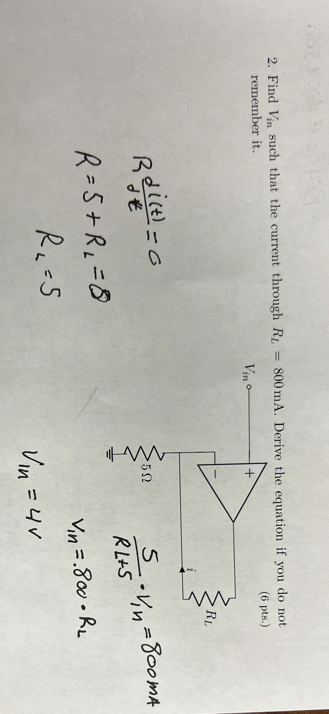 Find V i n such that the current through R L = 8