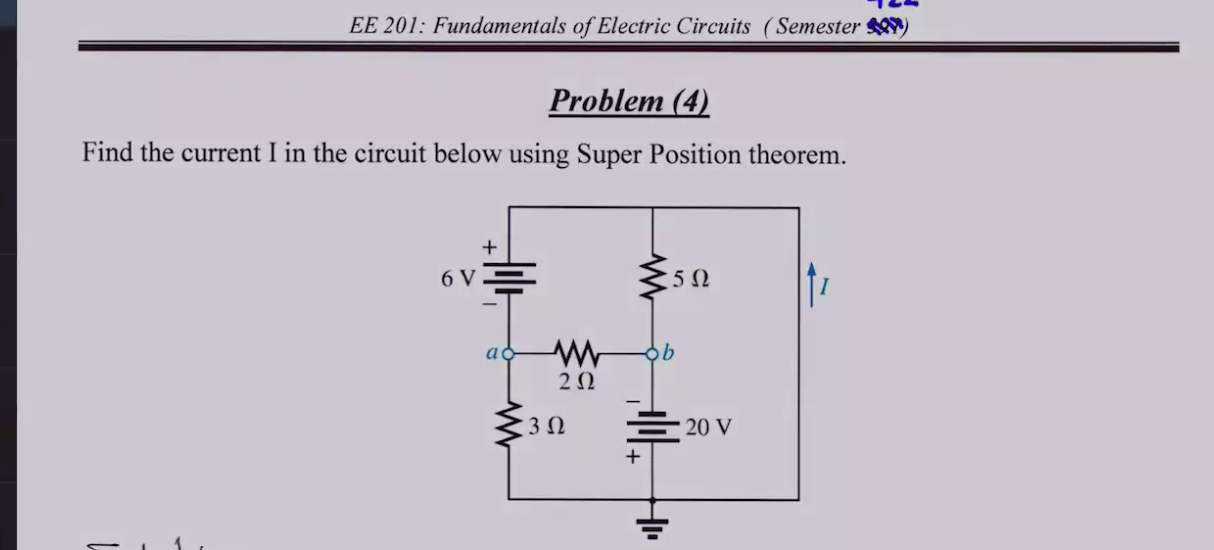 Problem ( 4 ) Find the current I in the circuit