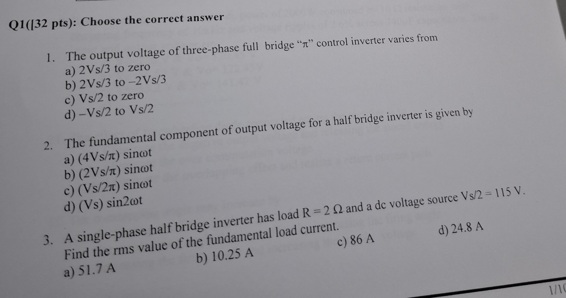 Q 1 ( [ 3 2 pts ) : Choose the correct answer The