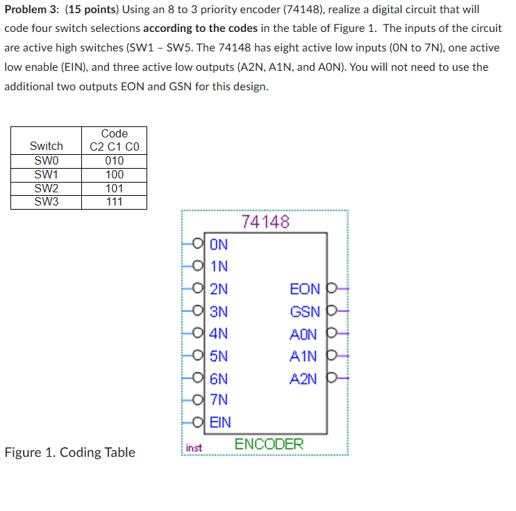 Problem 3 : ( 1 5 points ) Using an 8 to 3