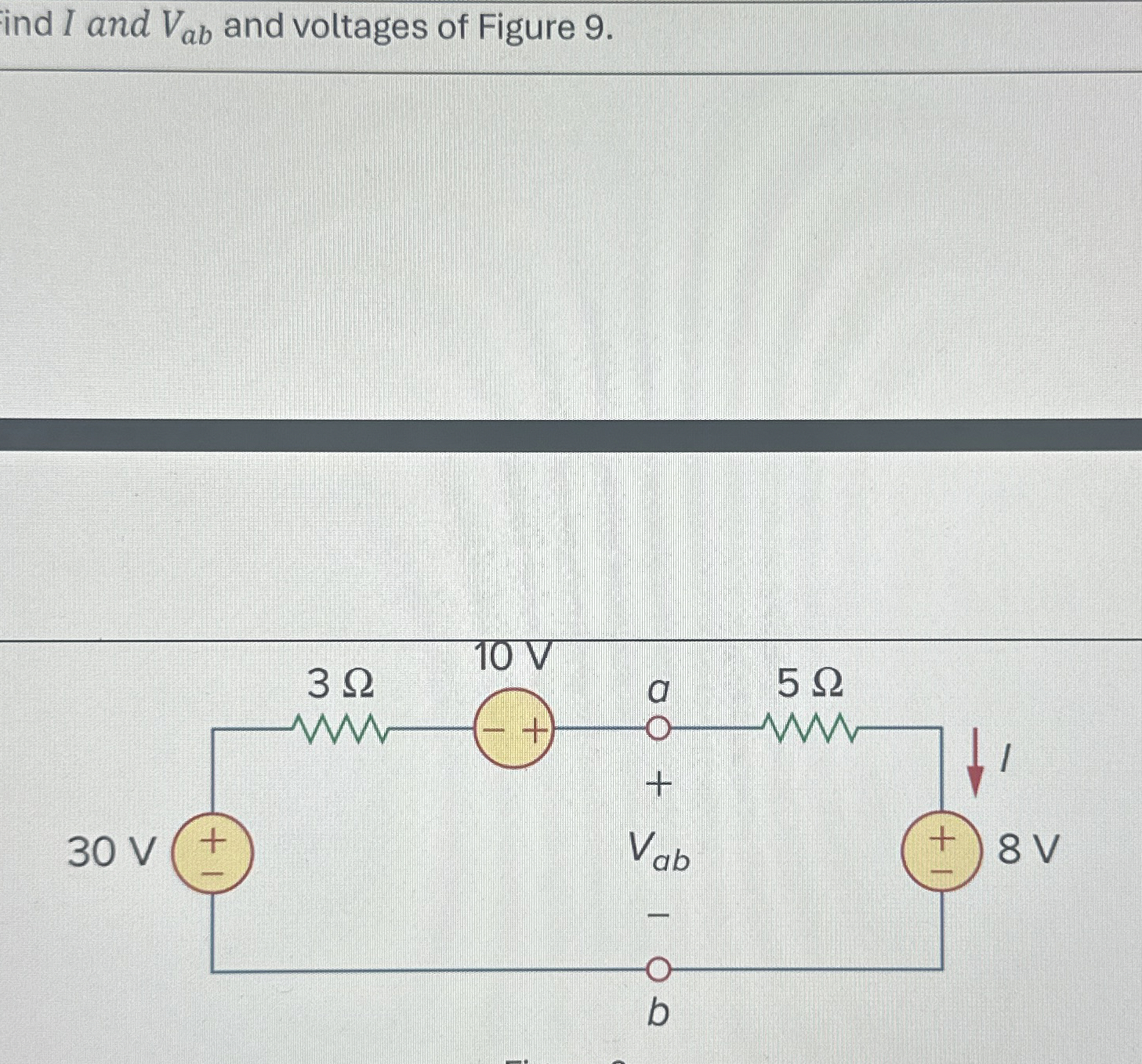 Find I and V a b and voltages of Figure 9 .