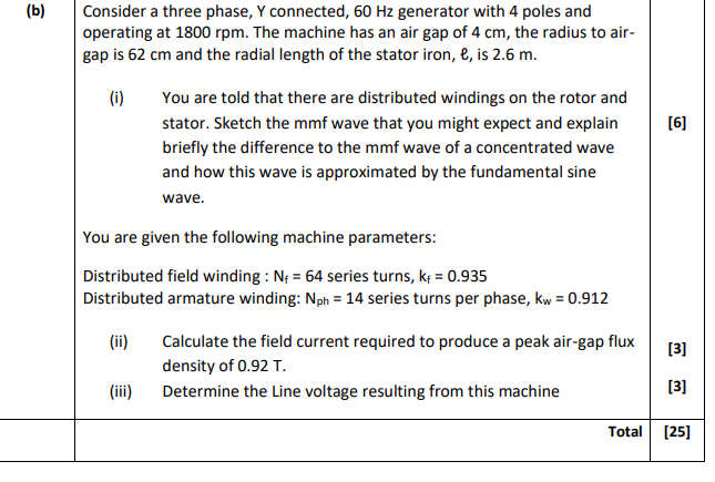Consider a three phase, Y connected, 6 0 Hz