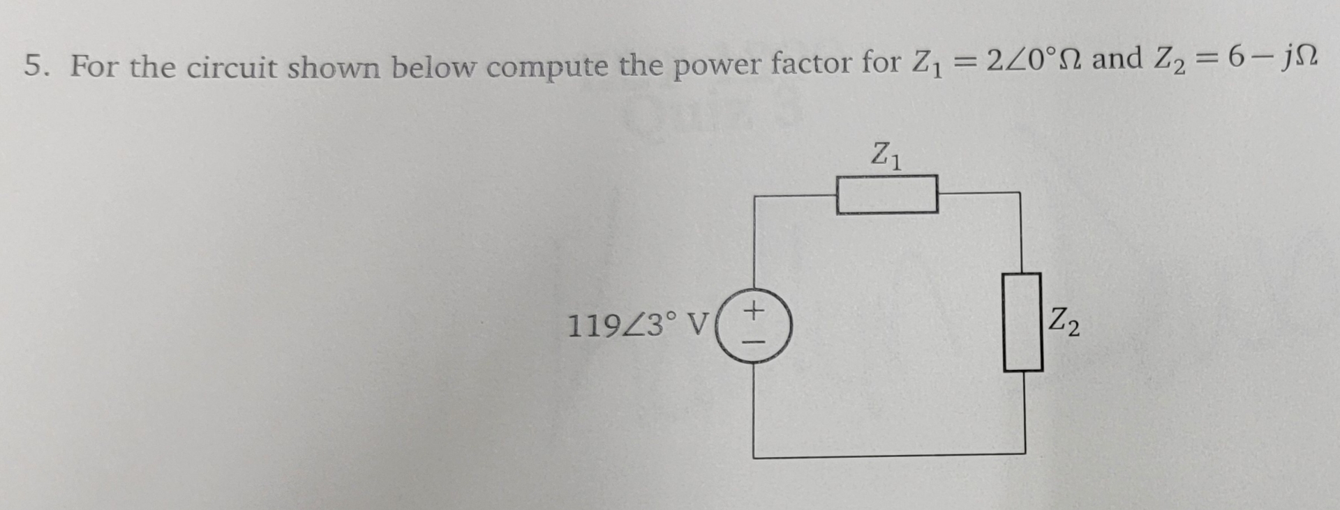 For the circuit shown below compute the power