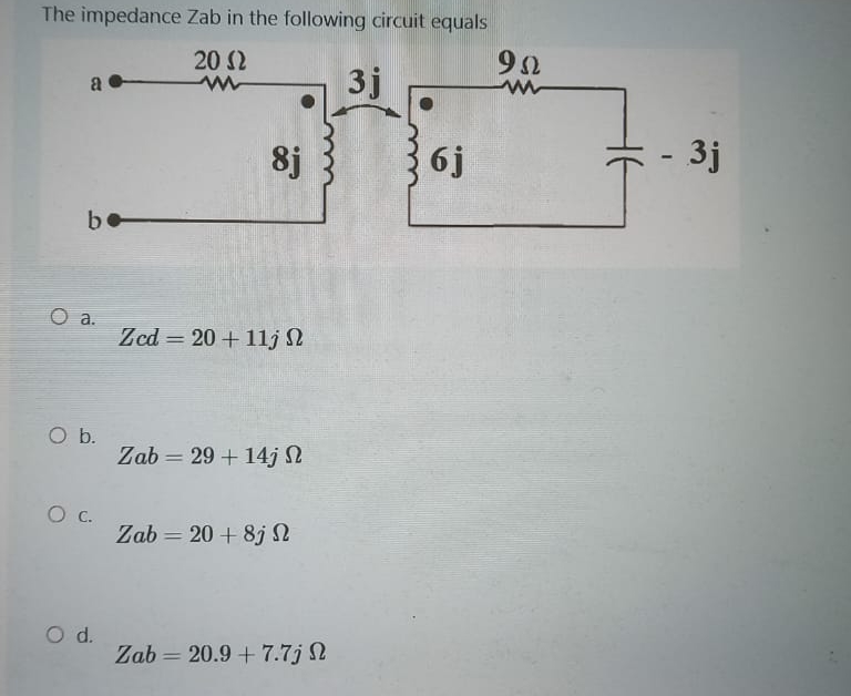 The impedance Zab in the following circuit equals