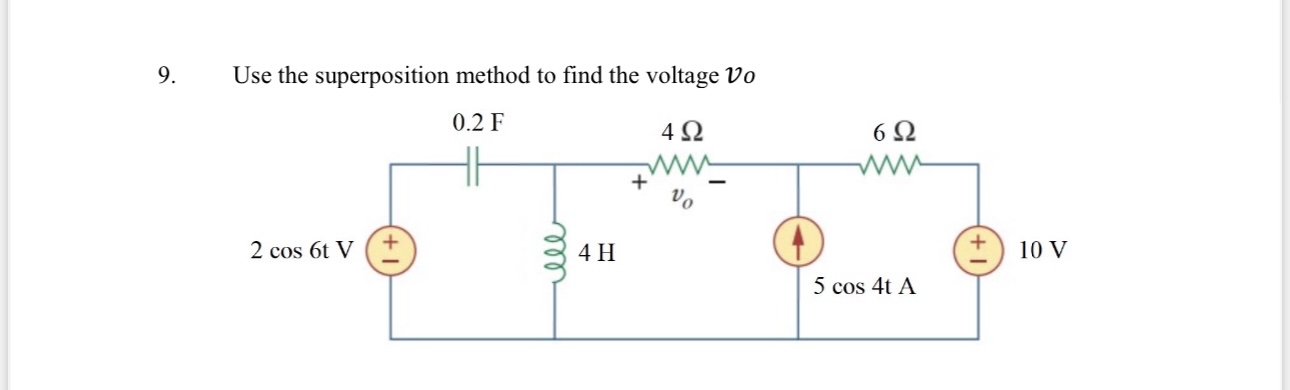 Use the superposition method to find the voltage