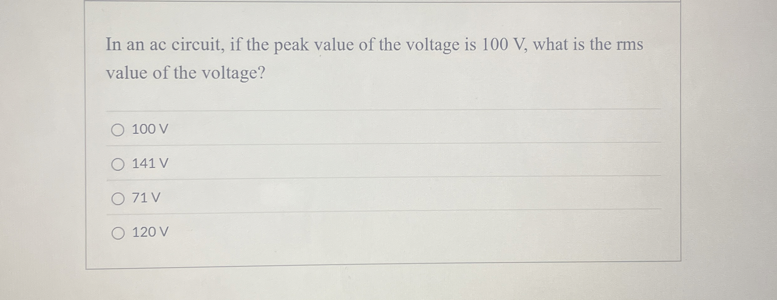 In an ac circuit, if the peak value of the