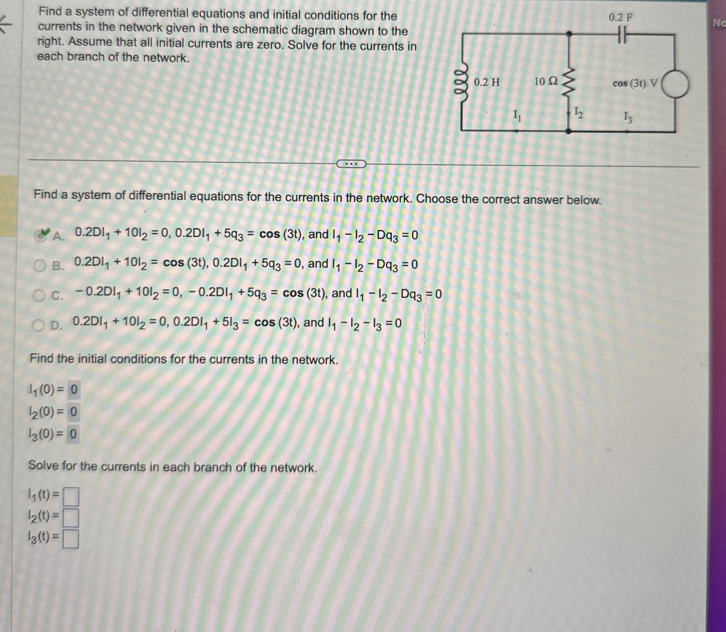 Find a system of differential equations and