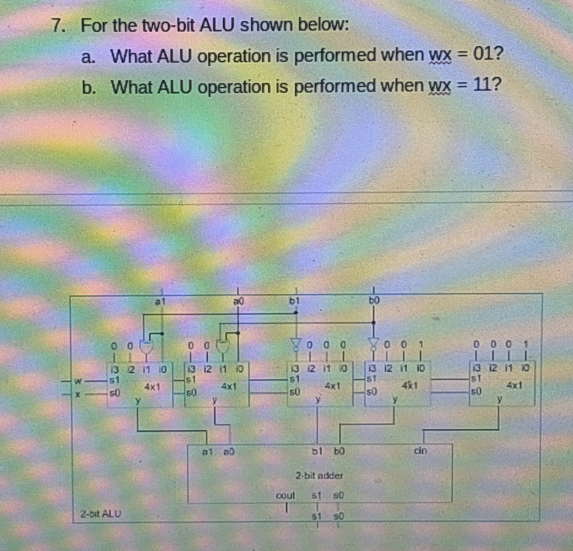For the two - bit ALU shown below: a . What ALU