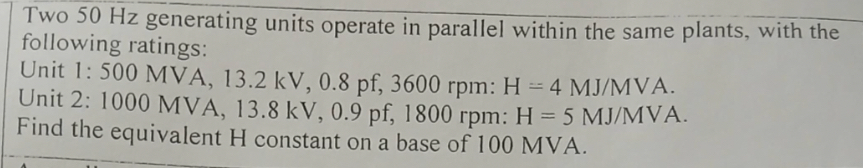 Two 5 0 Hz generating units operate in parallel
