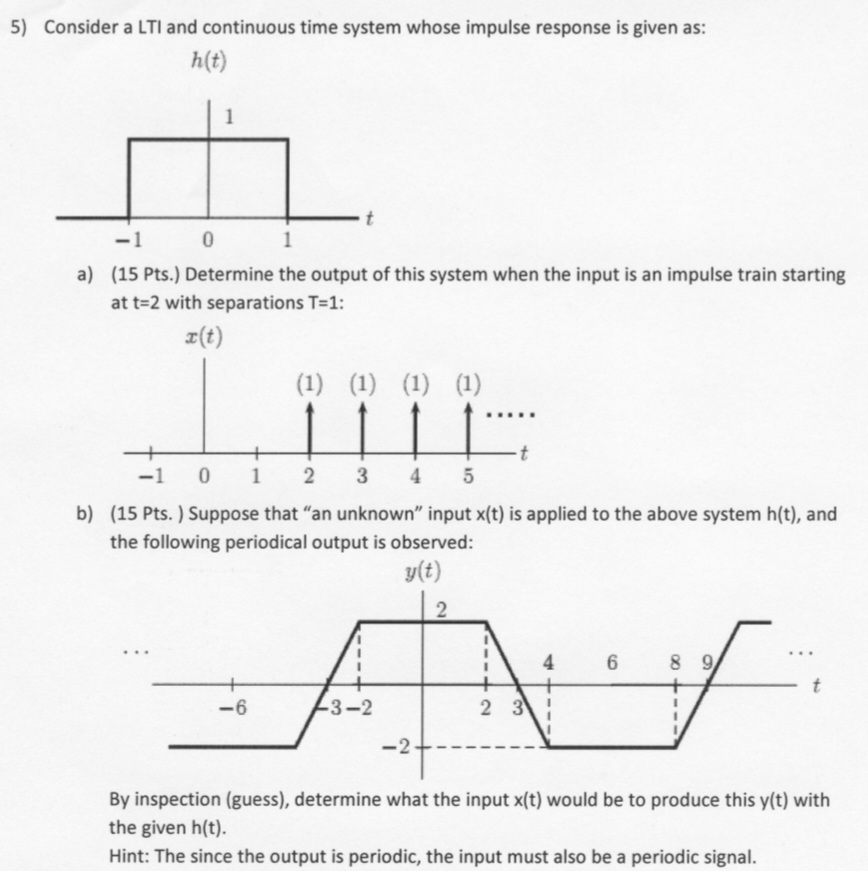 5 ) Consider a LTI and continuous time system