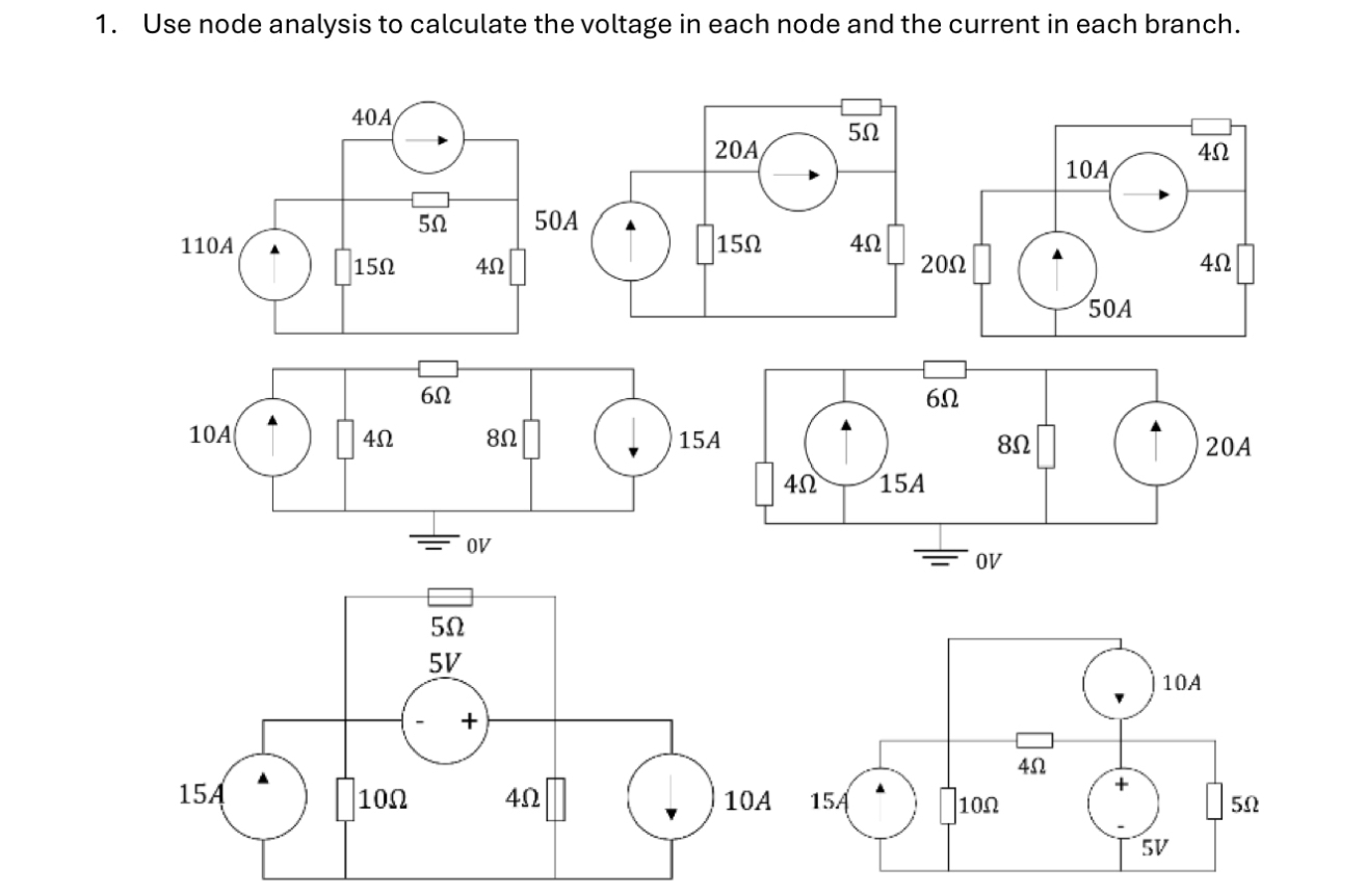 Use node analysis to calculate the voltage in