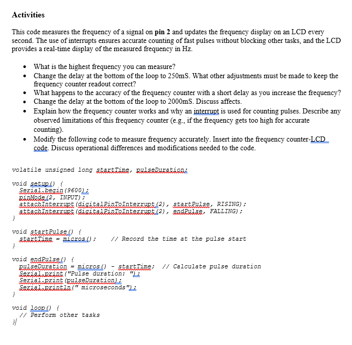 Activities This code measures the frequency of a