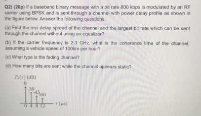 Q 2 ) ( 2 0 p ) If a baseband binary message with