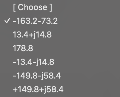 [ Choose ] V - 1 6 3 . 2 - 7 3 . 2 1 3 . 4 + j 1