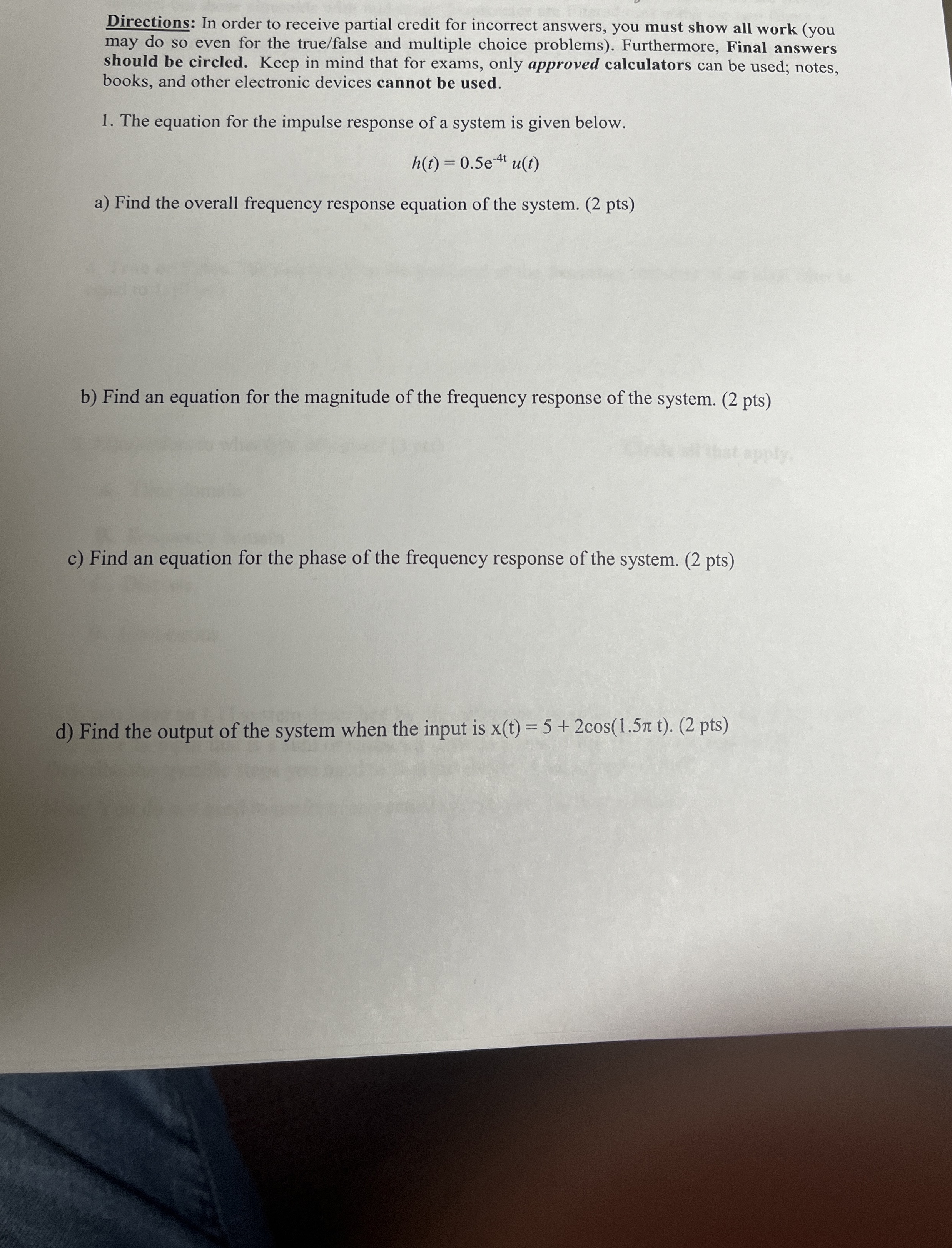 Directions: In order to receive partial credit