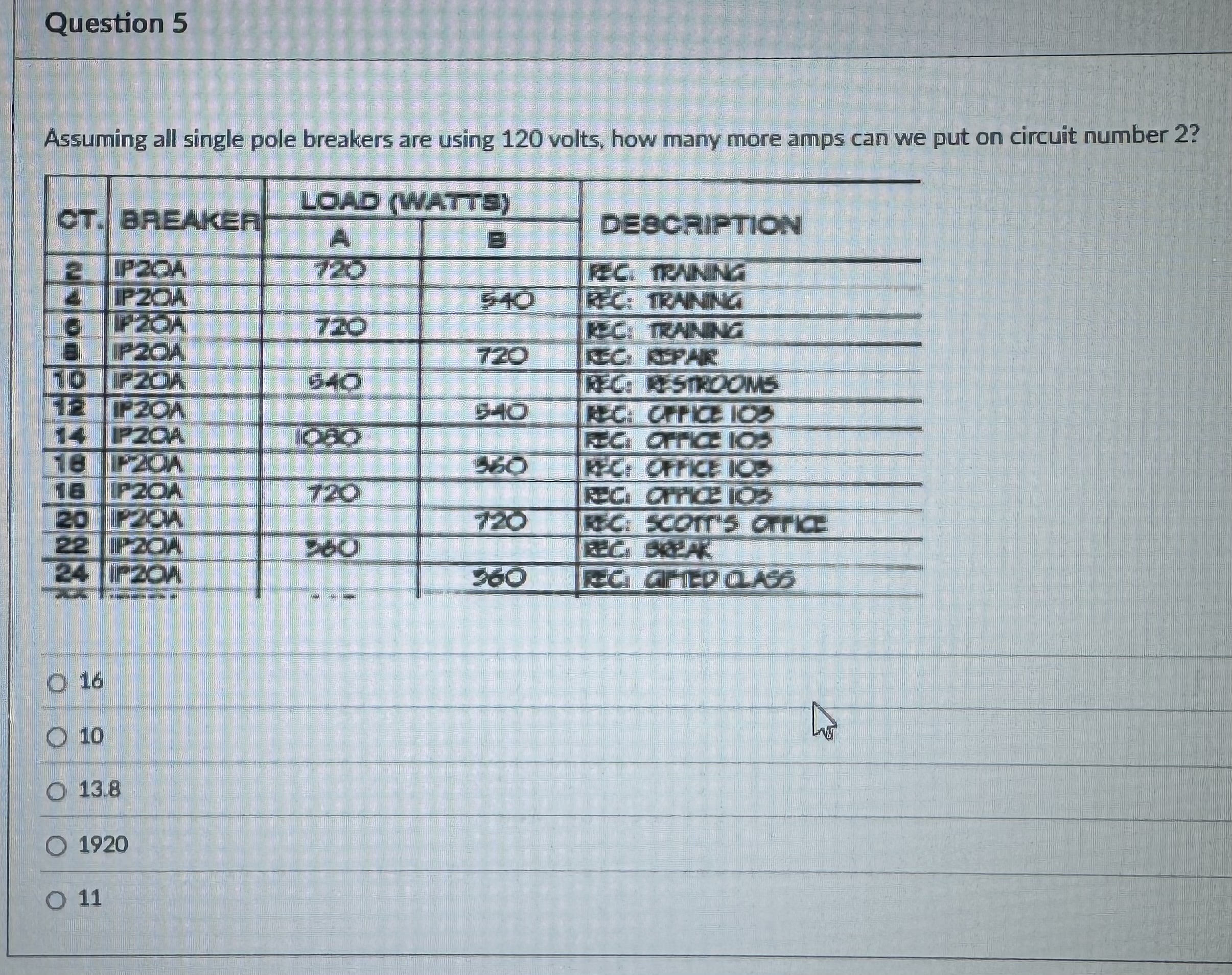 Question 5 Assuming all single pole breakers are