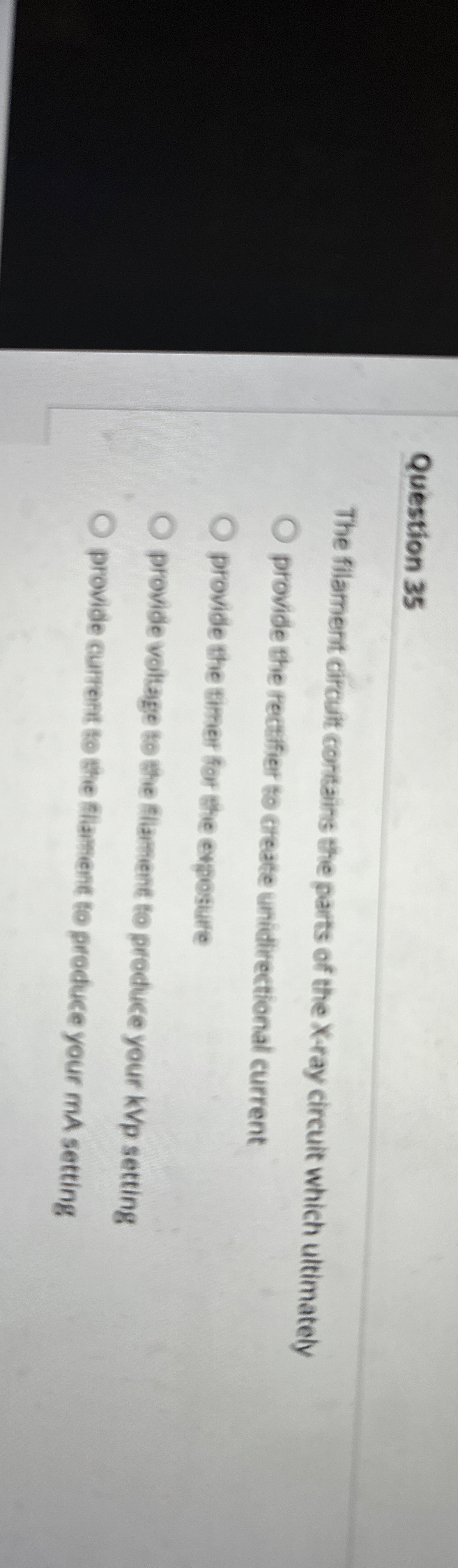Question 3 5 The filament circuit contains the