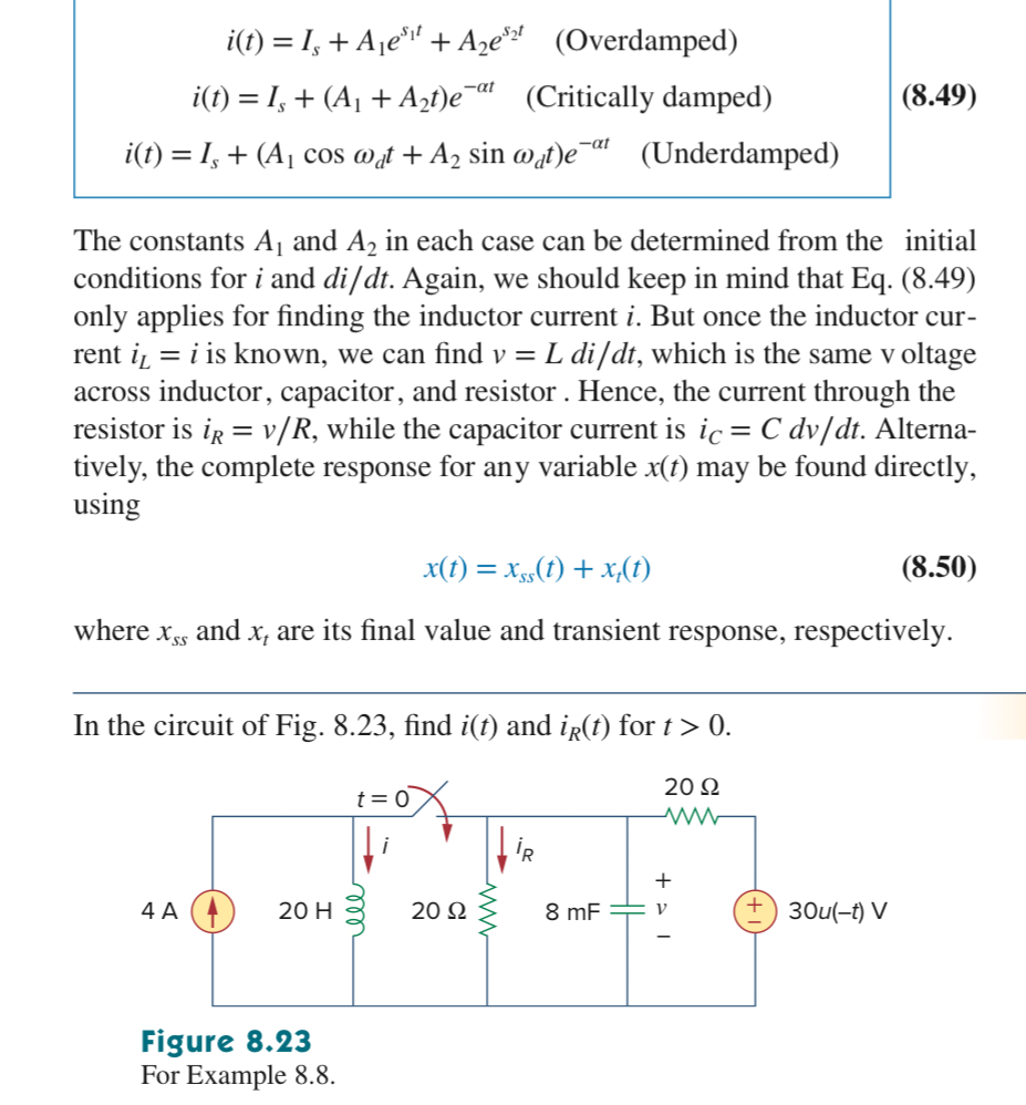 i ( t ) = I s + A 1 e s 1 t + A 2 e s 2 t ( O v e