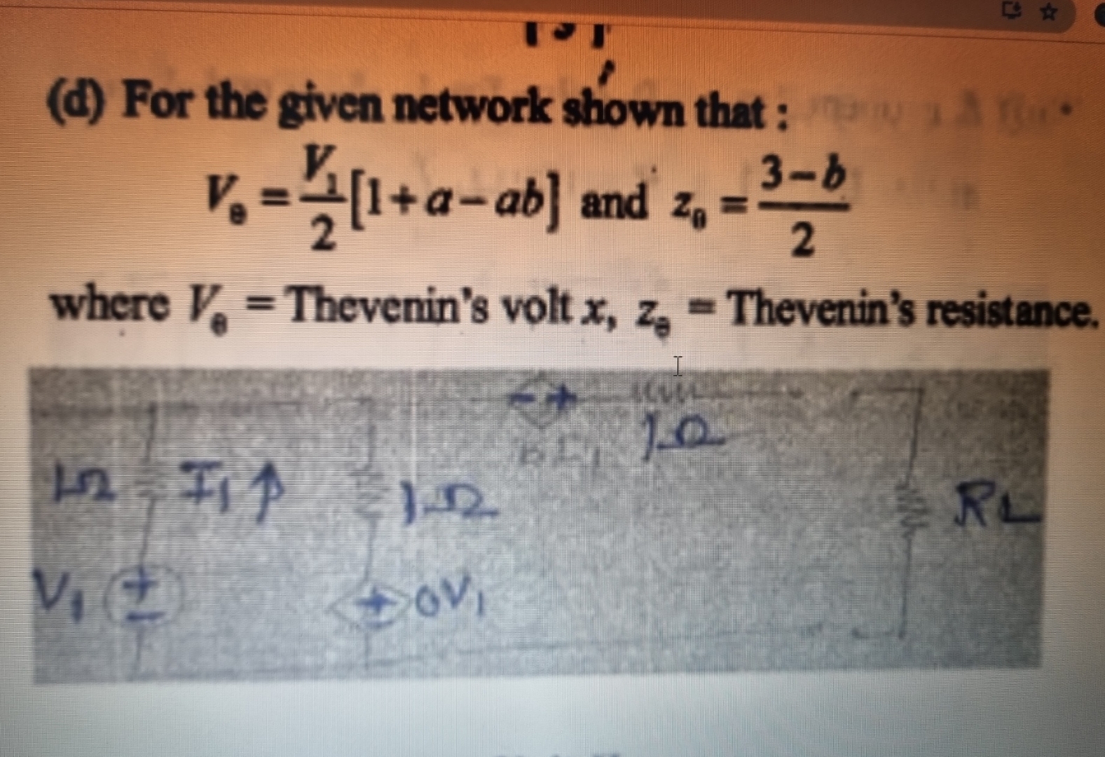 ( d ) For the given network shown that : V 8 = V