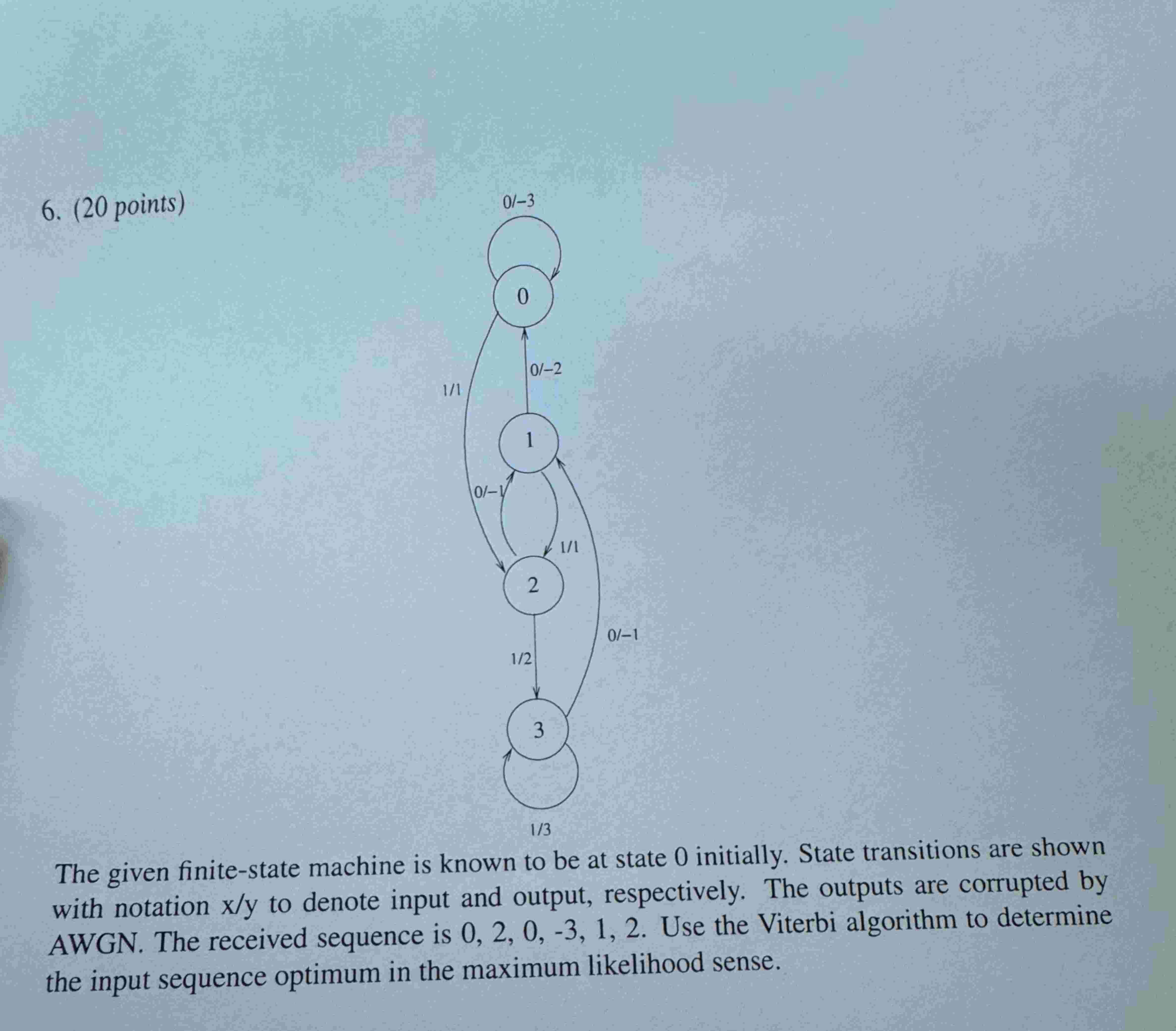 6 . ( 2 0 points ) 1 / 3 The given finite - state