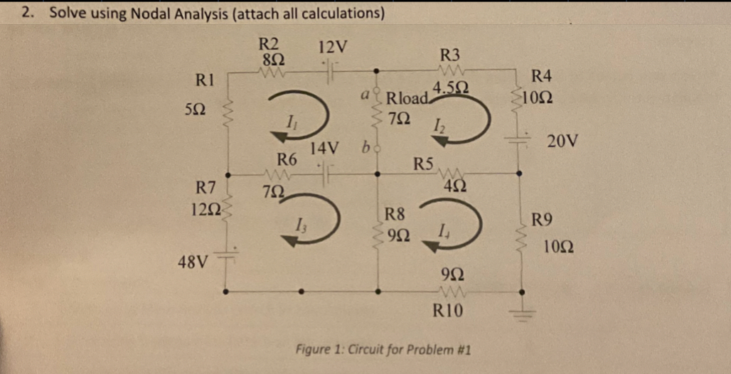 Use nodal analysis to find all node voltages.