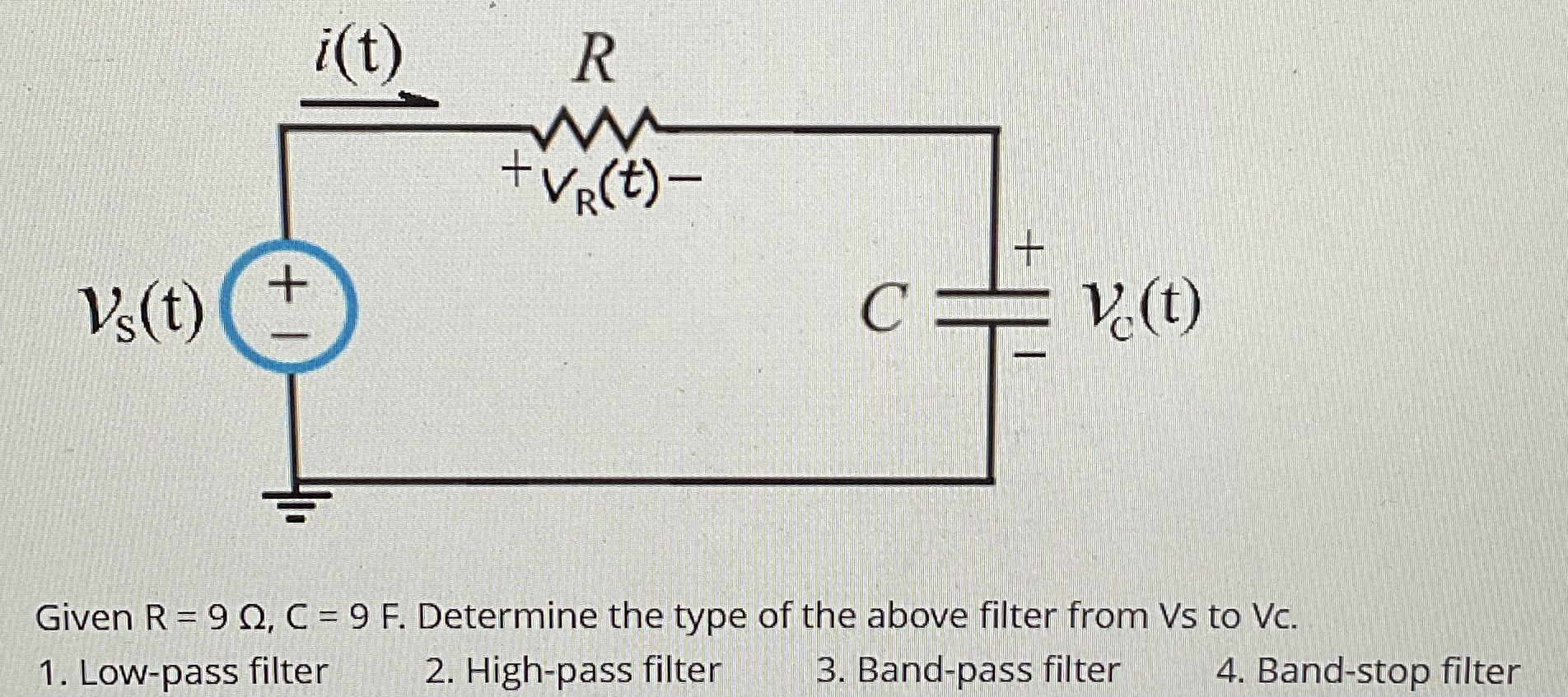 Given R = 9 , C = 9 F . Determine the type of the