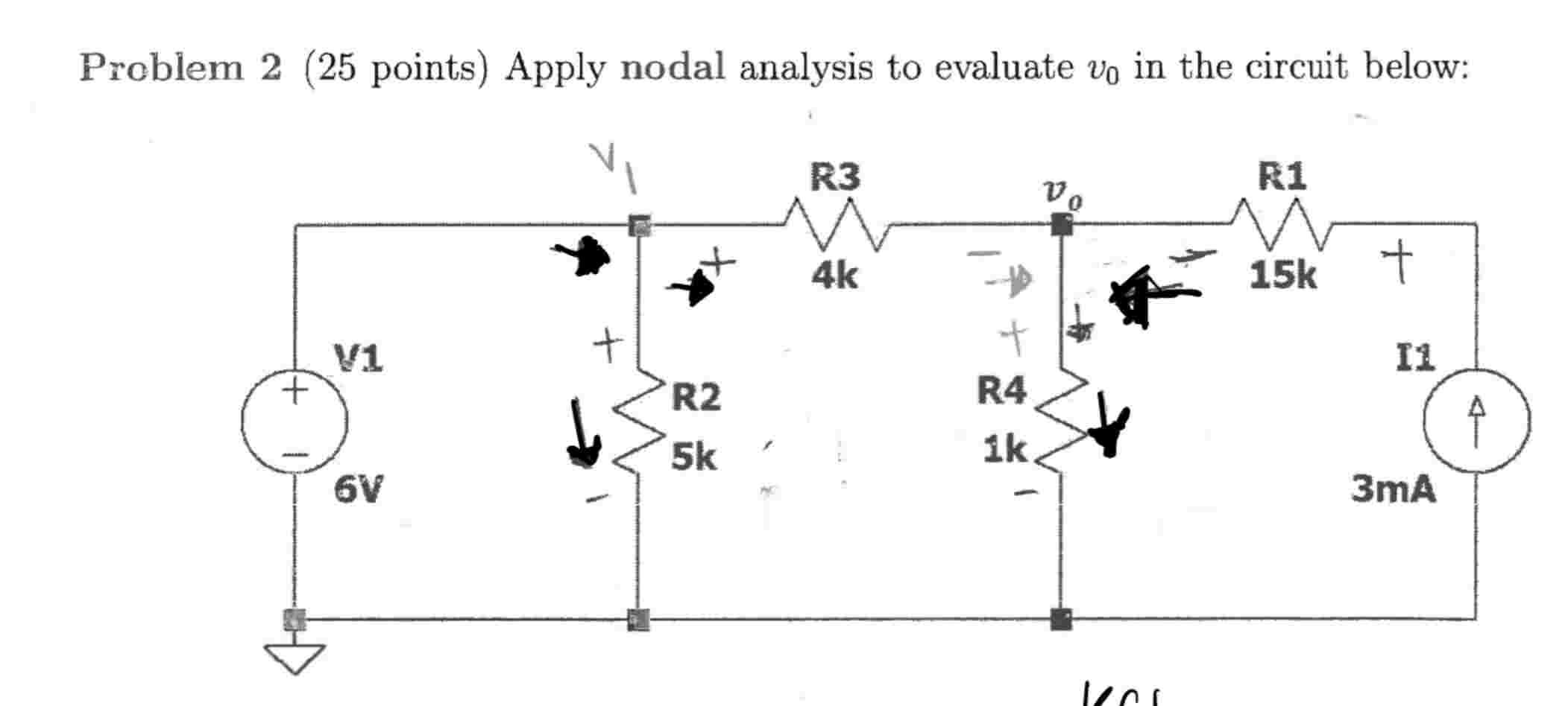 Problem 2 ( 2 5 points ) Apply nodal analysis to