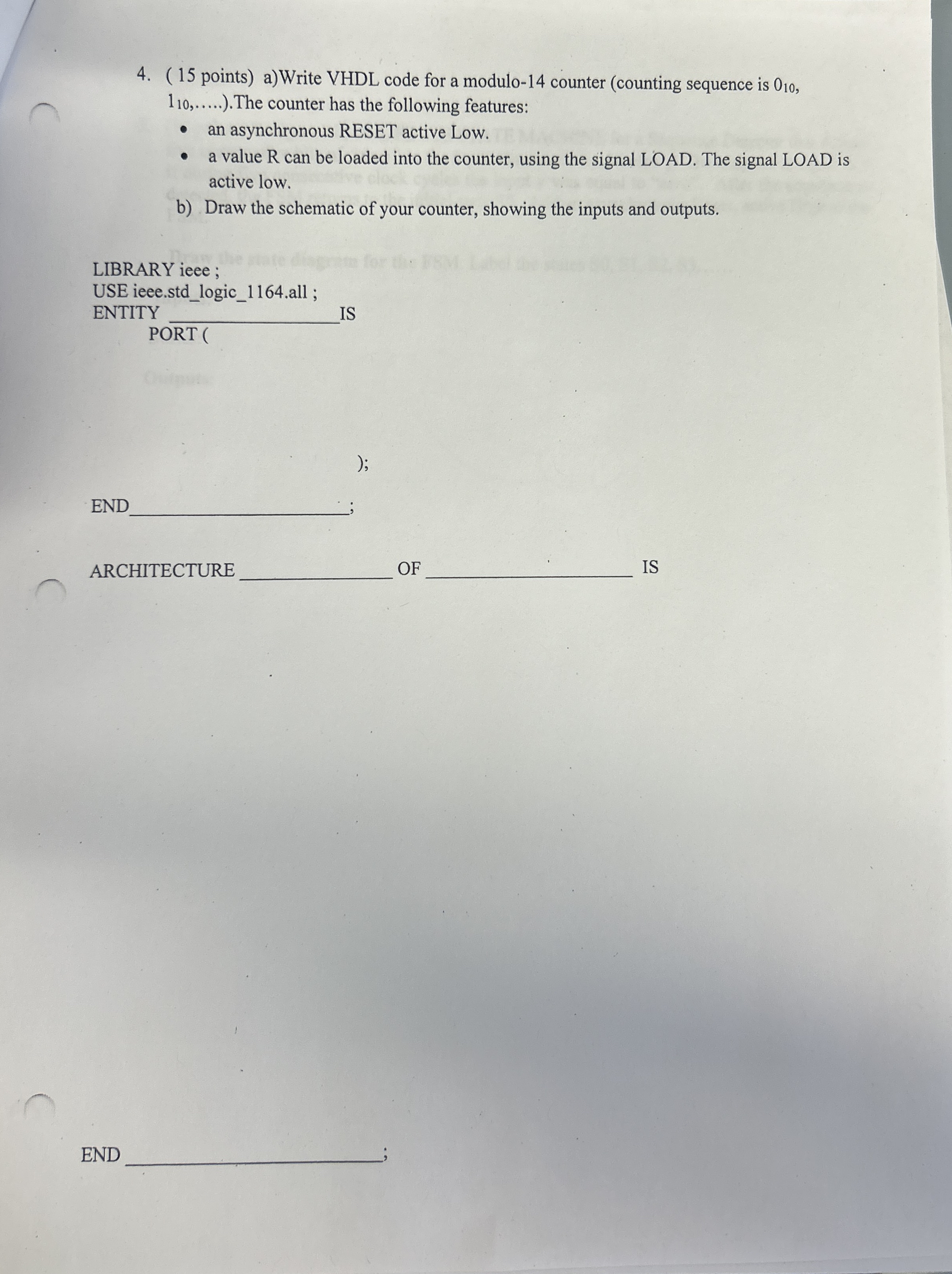 ( 1 5 points ) a ) Write VHDL code for a modulo -