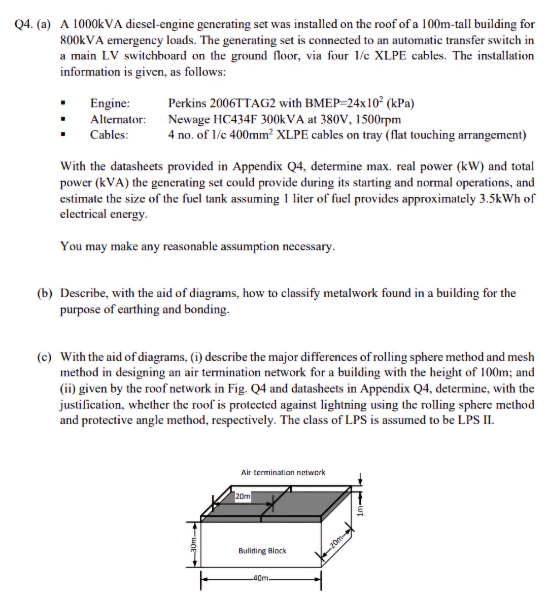 Q 4 . ( a ) A 1 0 0 0 kVA diesel - engine