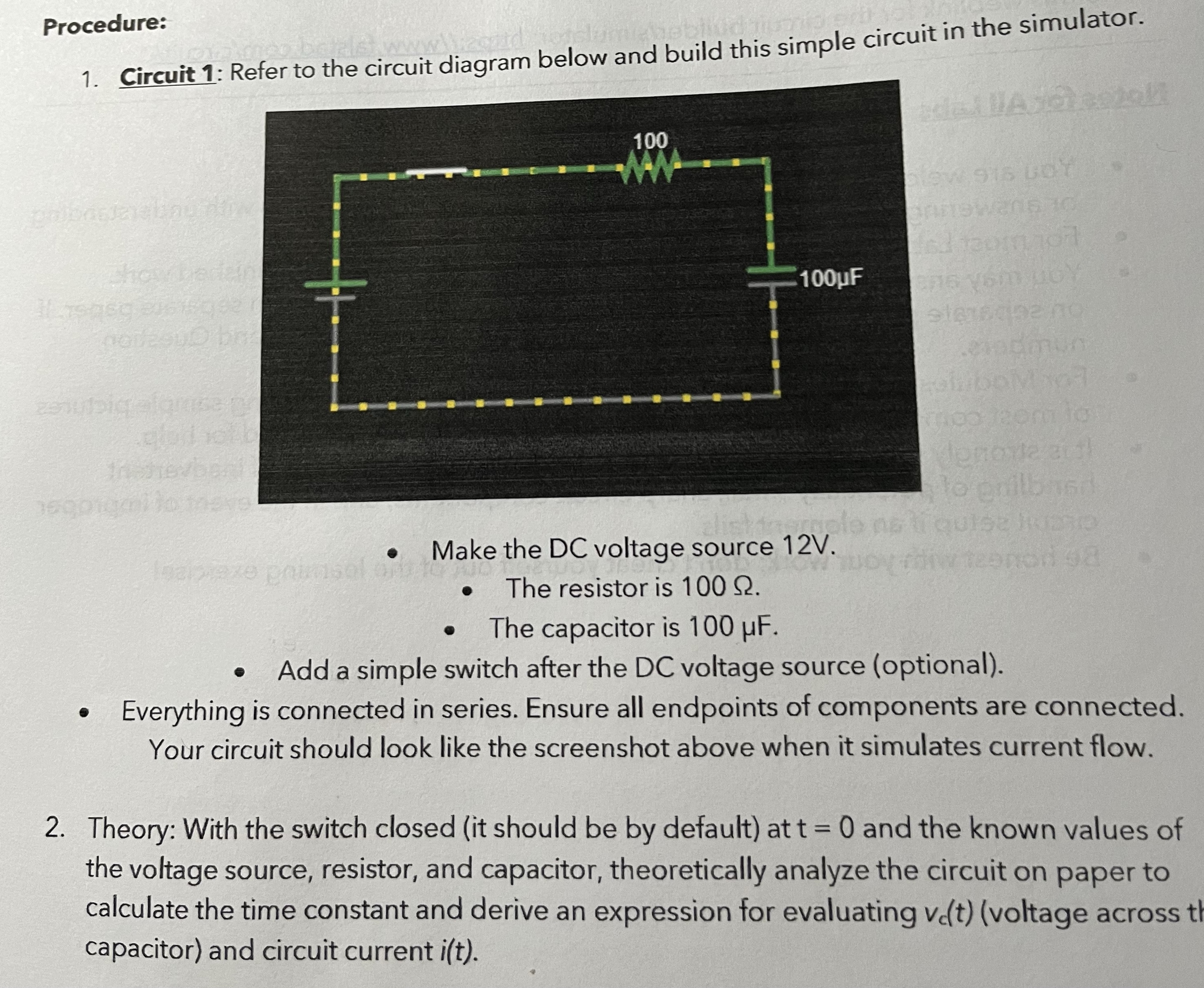 Procedure: Circuit 1 : Refer to the circuit