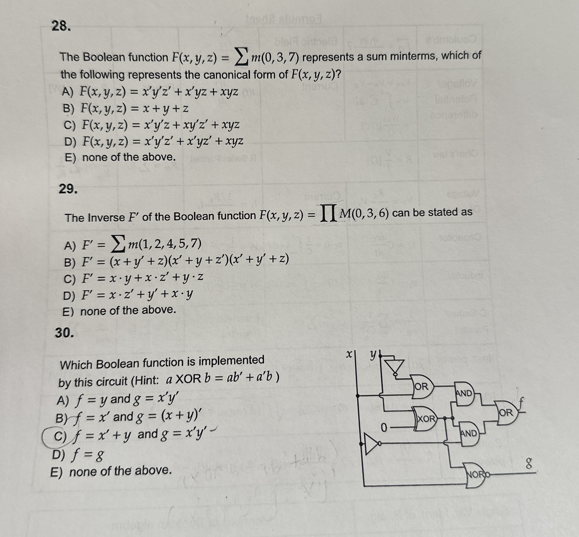 The Boolean function F ( x , y , z ) = ? ? m ( 0