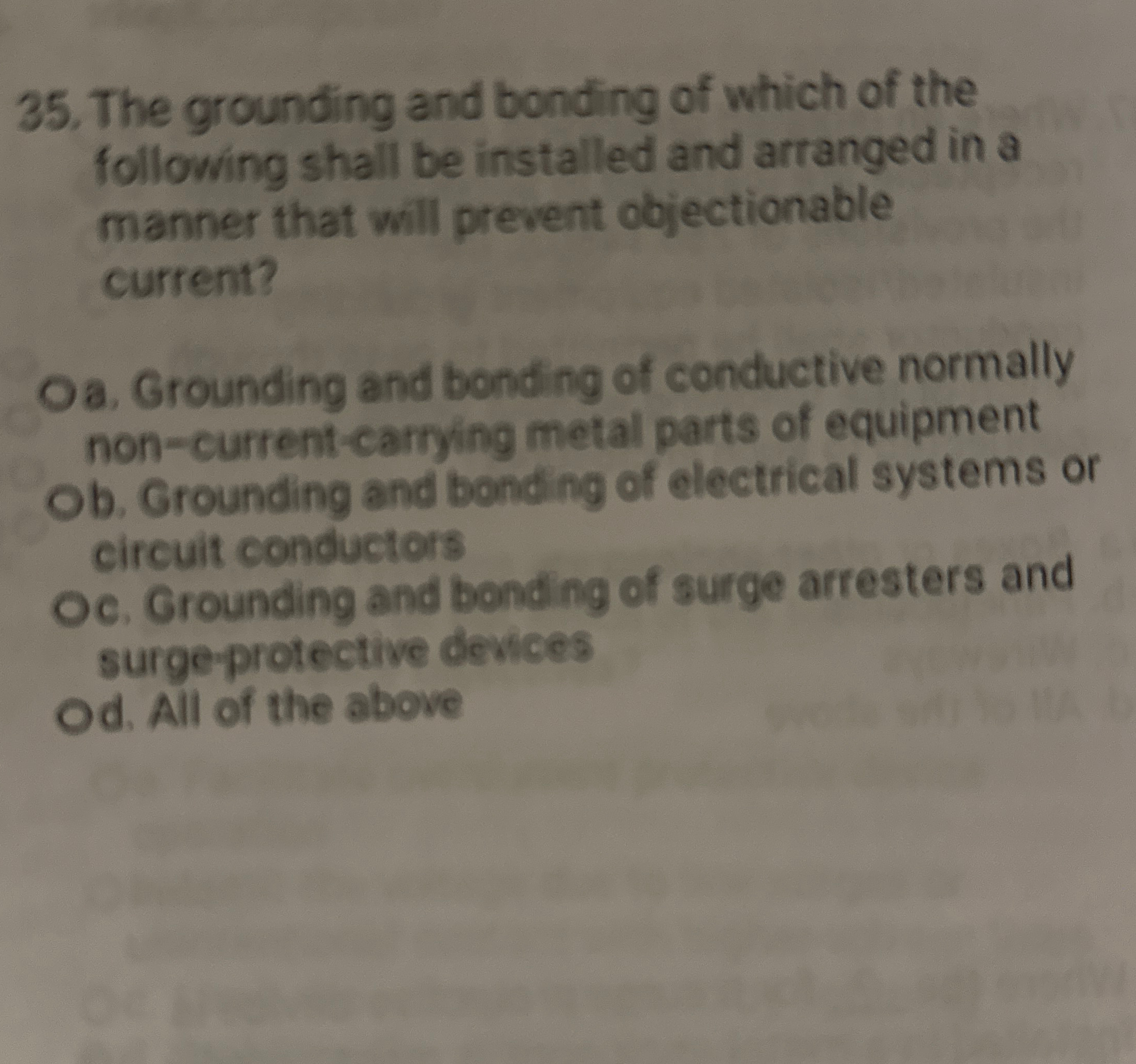 The grounding and bonding of which of the