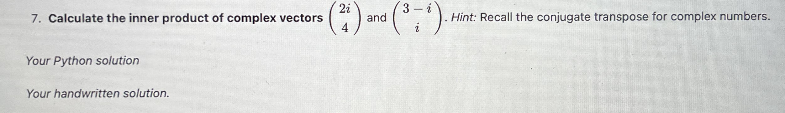 Calculate the inner product of complex vectors (