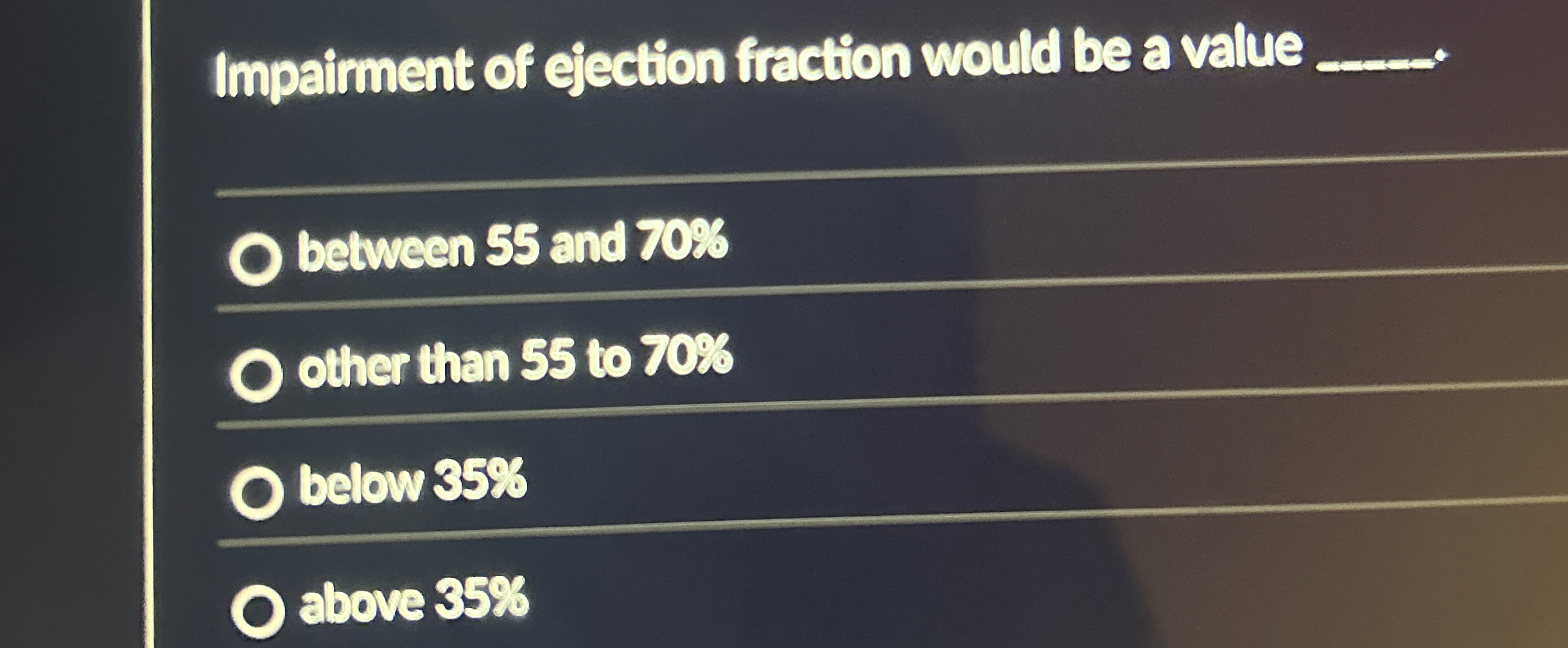 Impairment of ejection fraction would be a value