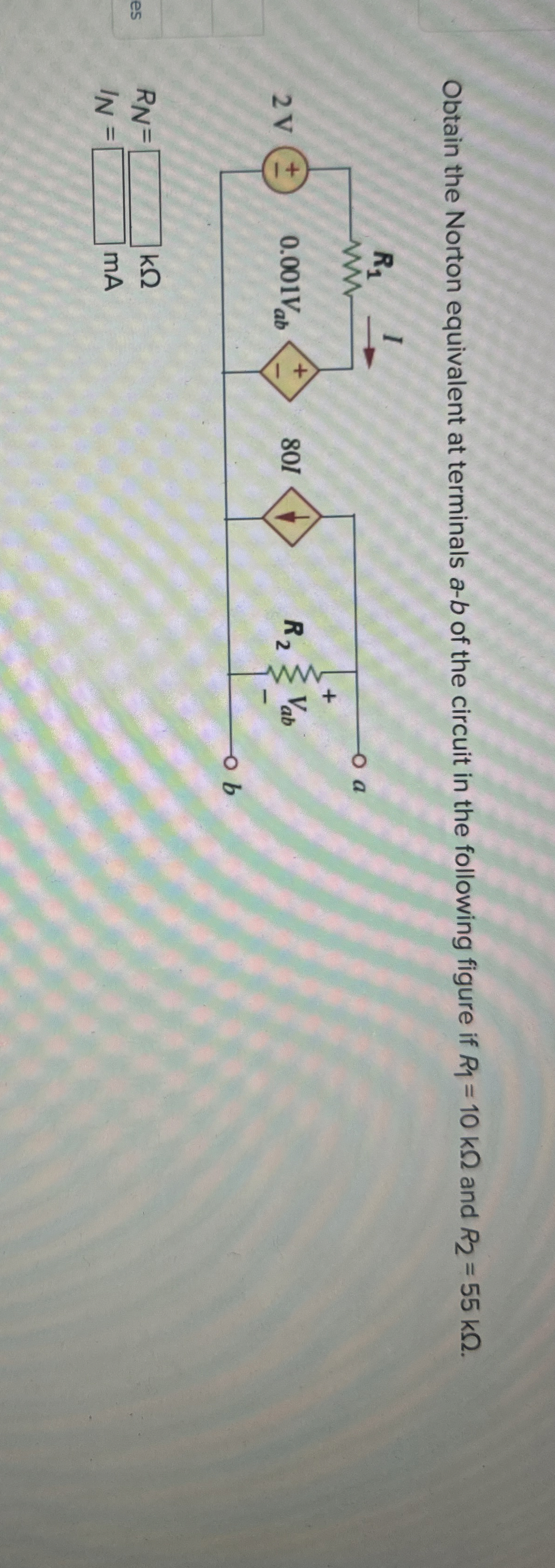 Obtain the Norton equivalent at terminals a - b