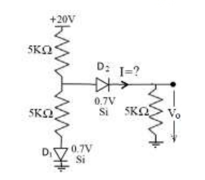 Calculate the current I and the output voltage Vo